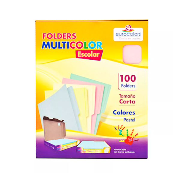 FOLDER MANILA CARTA COLORES PASTEL C/100 PZA